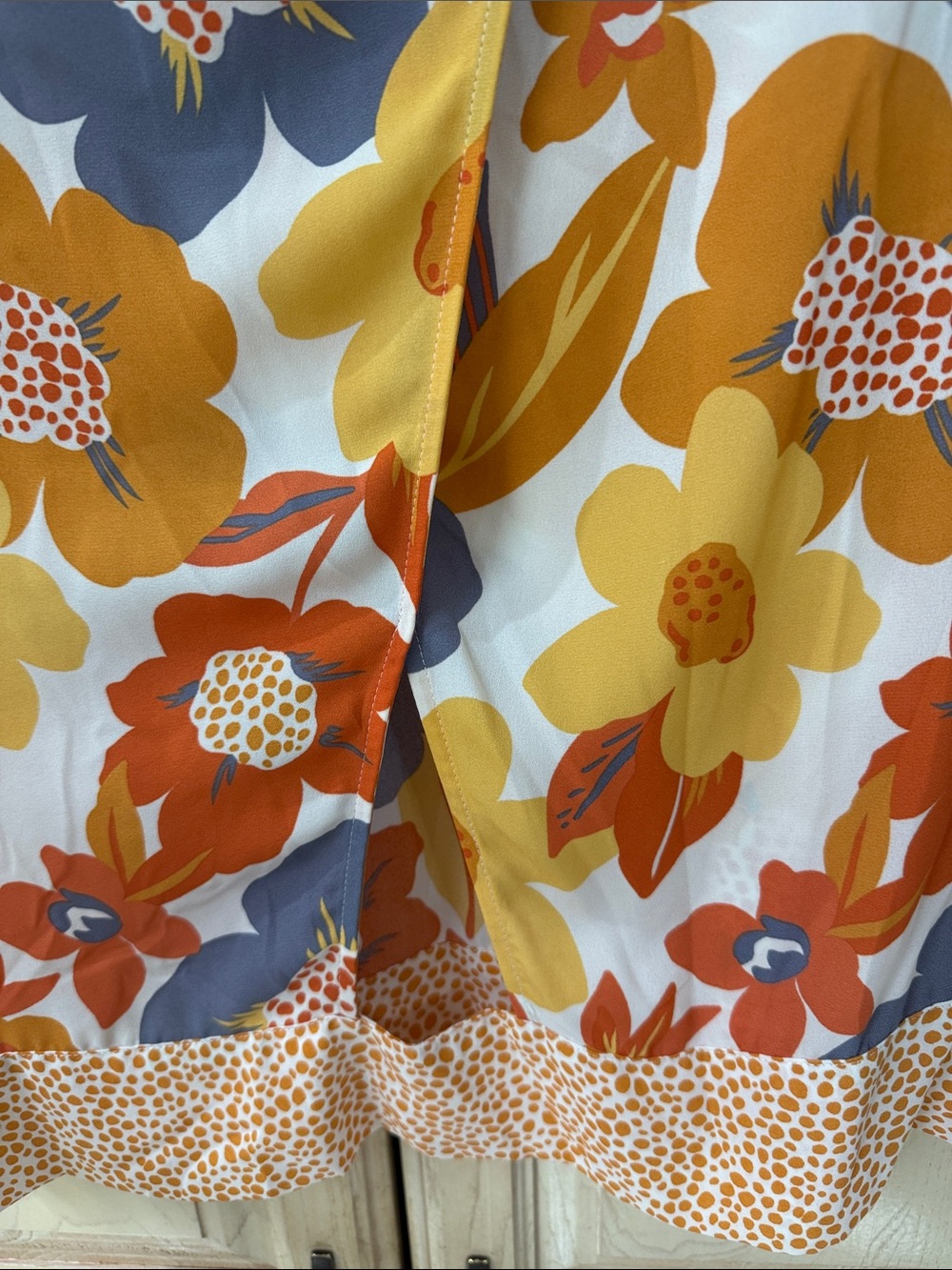 DR2 Floral Short-Sleeve Blouse in Mustard, Orange & Gray - Picture 2 of 3